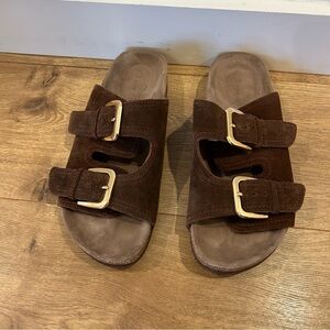 H&M Brown Sandals with Gold Buckles